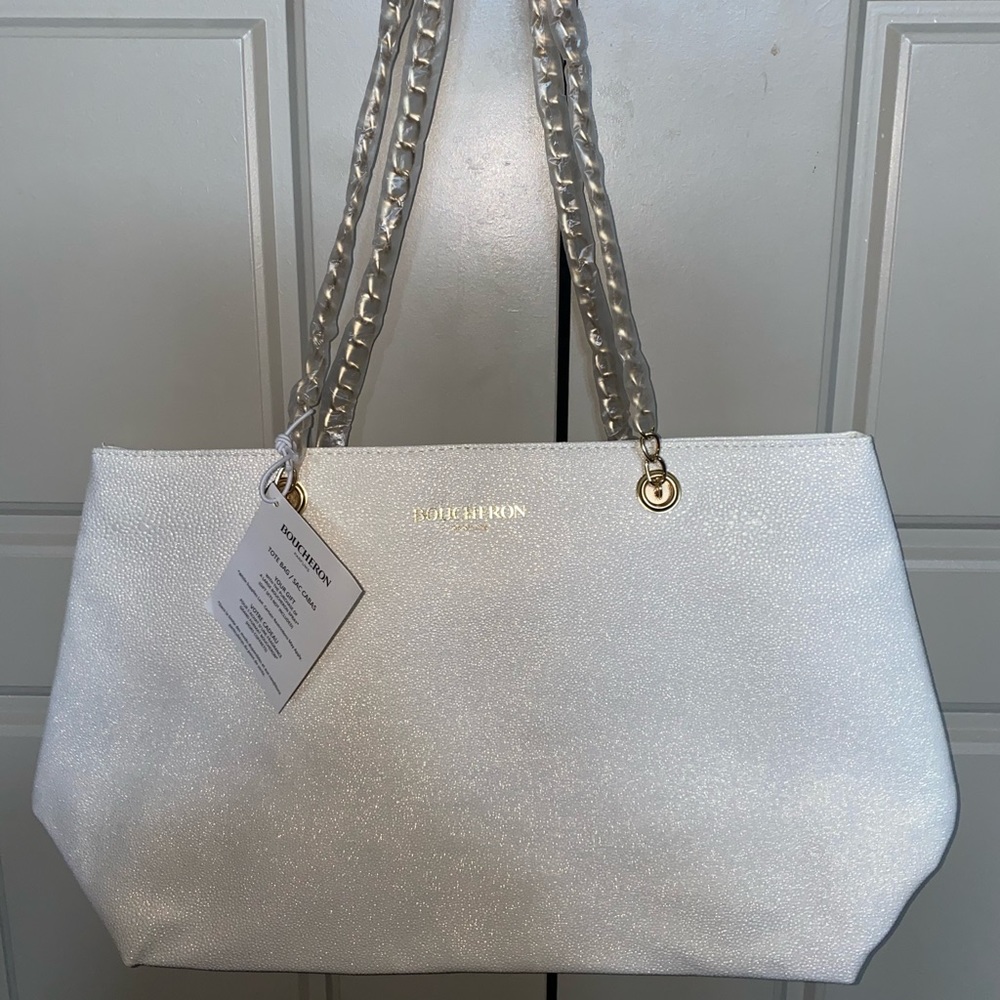 White with Gild Metallic Boucheon Parfums Tote